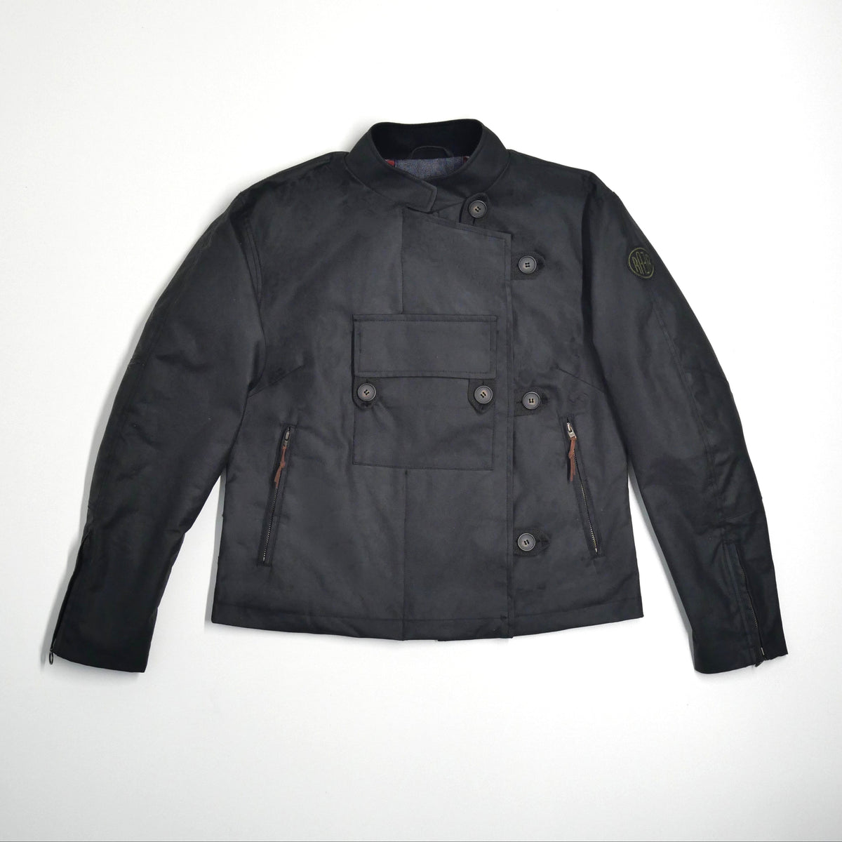 Veste DONNA Wax noire posée à plat, vue de face.