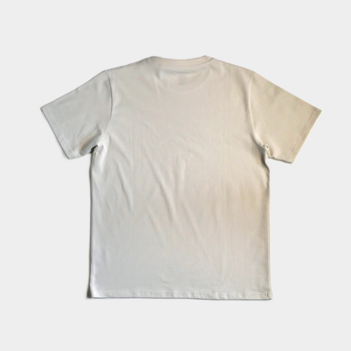 Tee-shirt PATIENCE écru à manches courtes posé à plat, vue de dos sans motif.