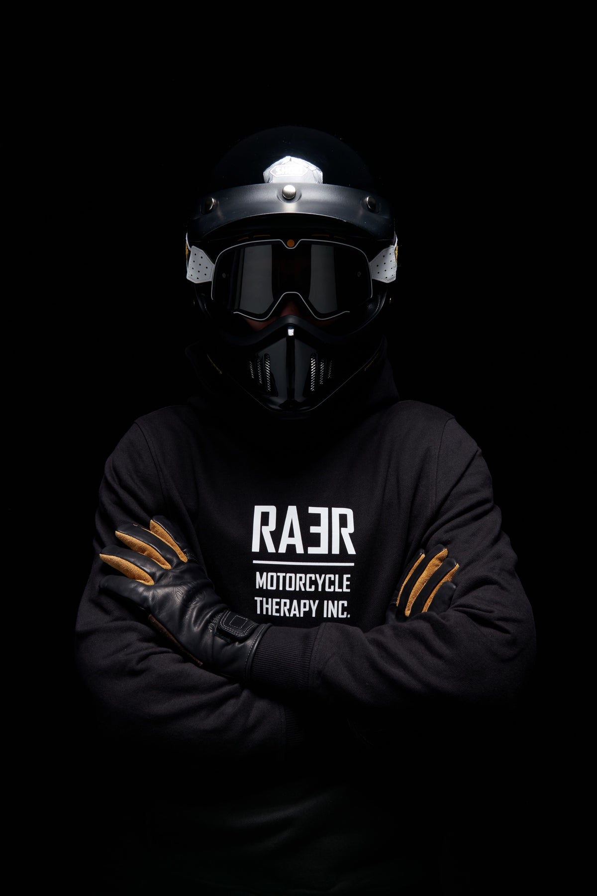 Hugues Campillo, founder of RAER, in motorcycle gear